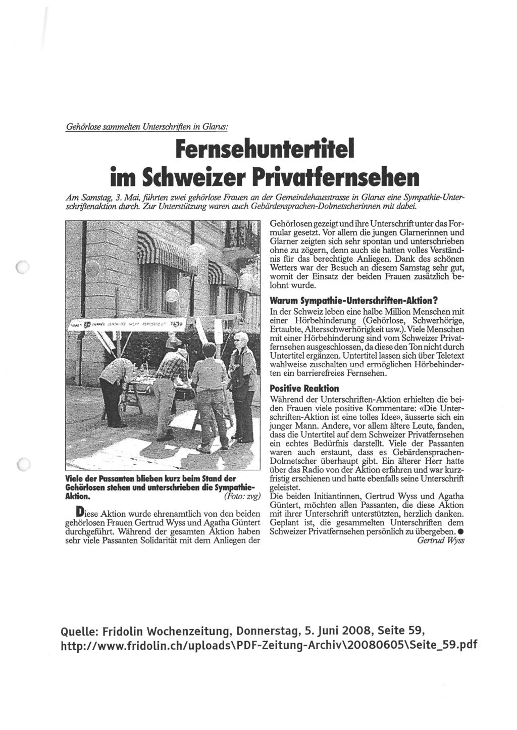Gehör/ose sammelten Unterschritten in Glarus: Fernsehuntertitel im Schweizer Privatfernsehen Am Samstag, 3.