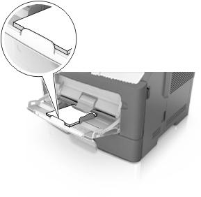 - Legen Sie Briefbögen so ein, dass die Druckseite nach oben weist und die Oberkante zuerst in den Drucker eingezogen wird.