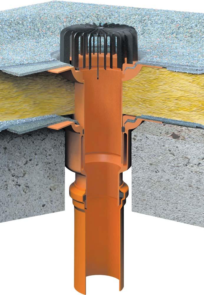 7 Gründe die rewa MasterXL Gullysysteme zu verwenden Anschluss Werkseitig angebrachte Manschette sichert homogene Verbindung zur Dachhaut Kiesfang Hydrodynamischer, fest verankerter Kiesfang mit