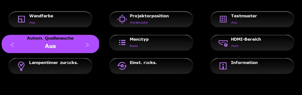 Markierung Menüelement Das folgende Beispiel erklärt, wie Sie das OSD-Menü im Basis-Menü einstellen. 1. Blenden Sie mit MENU das OSD-Menü ein. 2.