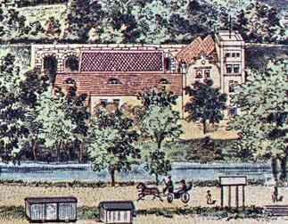 Jonas-Mühle, Postkarte, Ausschnitt Poststempel 1901, Archiv HVB 1891 28. November: Herr Unger hat den Fußweg bei der Jonasmühle eingezogen.