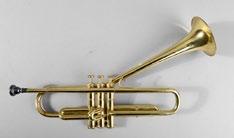277 Jazztrompete 20 wohl 1930er Jahre, mit abgewinkeltem Trichter, restaurierungsbedürftig, L 54 cm.
