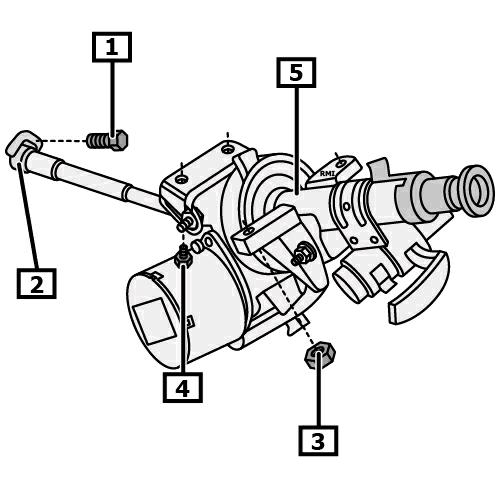 Schraube(n) für Kreuzgelenk ausschrauben. Kreuzgelenk nach oben vom Lenkgetriebe entfernen. (2) Mutter(n) für Lenksäule abschrauben. (3) Schraube(n) - Lenksäule ausschrauben. (4) Lenksäule ausbauen.
