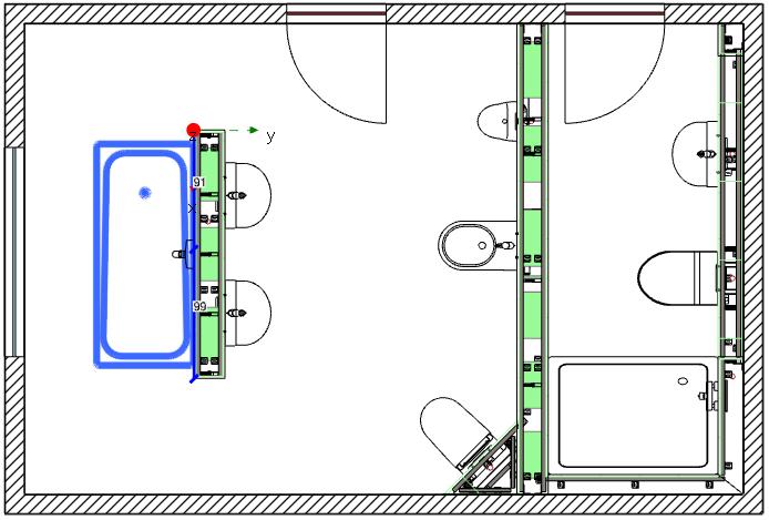 Geberit ProPlanner 2017 Planungsbeispiele Detailplanung 3D Komplexen Raum planen 6 Klicken Sie mit der rechten Maustaste auf die Badewanne und wählen Sie im Kontextmenü Drehen und anschliessend Im