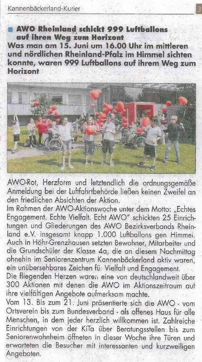 Luftballonaktion Eindrücke einer Luftballonaktion, organisiert vom AWO Lv Rheinland: Die AWO-Aktion Die Evaluation der ersten Aktionswoche hat einen starken Wunsch nach einer noch stärker einenden