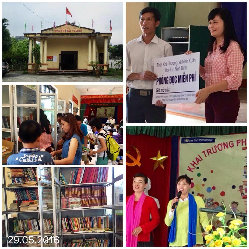 - 2 - Neueröffnung der achten Leihbücherei in Khe Thuong Ninh Binh Am 29. Mai 2016 wurde unsere achte Leihbücherei im Dorf Khe Thuong, ca. 100 km südlich von Hanoi, eröffnet.