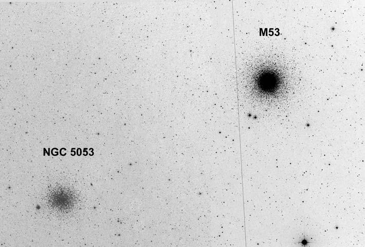 M53 / NGC5053 in Ophiuchus 120x60 blue other RA Dek comments M53 13h 13 +18 10 class V NGC5053 class XI Zwei extrem unterschiedliche Kugelsternhaufen, die sehr eng beieinander stehen.