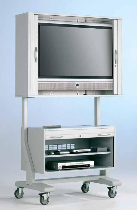 TV-Wagen für (interaktive) Displays Nicht höhenverstellbare ScreenCarts für (interaktive) Displays mit TV-Schränken Der ScreenCart hat praktische Unterschränke für Ihre Abspielgeräte.