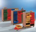 Schubladencontainer flachen Schüben Innenmaße Schub: BxTxH 25x37x8 cm. Wunschfarbe rot, blau, gelb, grün oder transparent bei der Bestellung nennnen.
