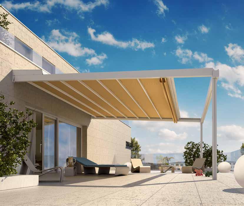 Pergolamarkisen RIVERA P5000 Exklusives Terrassendach für komfortable Außenräume Mit der neuen Pergola RIVERA P5000 kreieren Sie auf jeder Terrasse großzügigen Freiraum im eleganten Design.