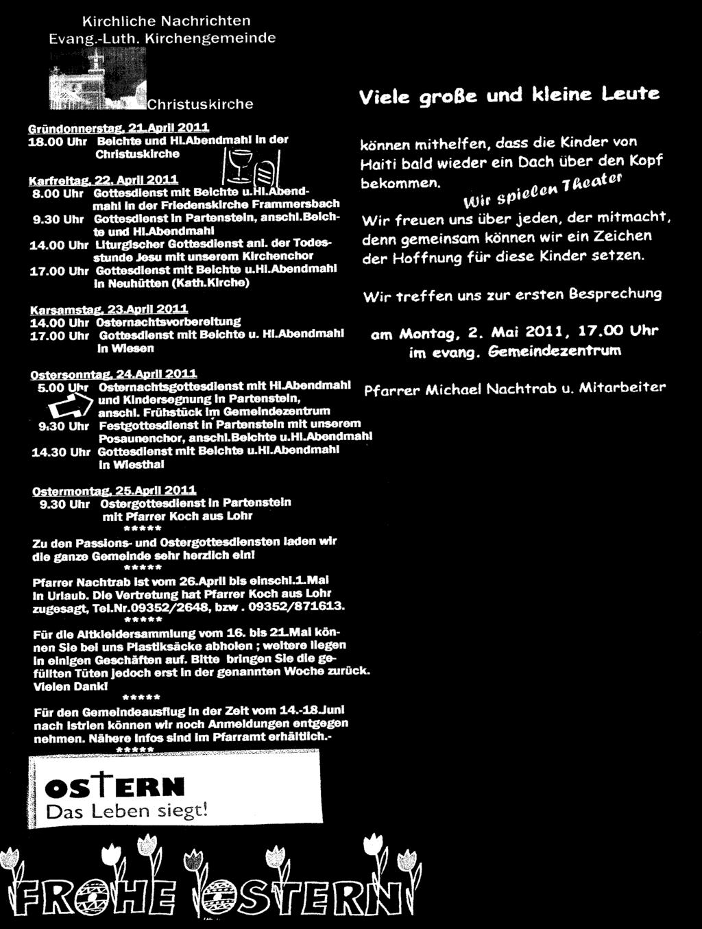 JFG Nordspessart,TSV Partenstein, Ergebnisse A-Jgd(U19) Dienstag 12.04. 18:30Uhr(Fbach) JFG Nordspessart : JFG Würzburg Süd 4:1 Samstag 16.04. 16:00Uhr (Fbach) JFG Nordspessart : SSV Kitzingen 3:4 B-Jgd(U17) Donnerstag 14.