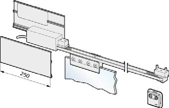Klemmstück) mit 2 Abdeckblechen, 250 mm Länge Antrieb wird mit Bedientaster gestartet Steuerung und Netzteil für Montage in Unterputzdose Länge
