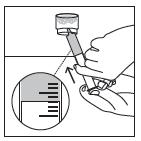 Schritt 8. Luftblasen entfernen Abbildung 9 a. Halten Sie die Spritze mit der Spitze nach oben in der Hand. b. Klopfen Sie vorsichtig mit der anderen Hand gegen die Spritze.