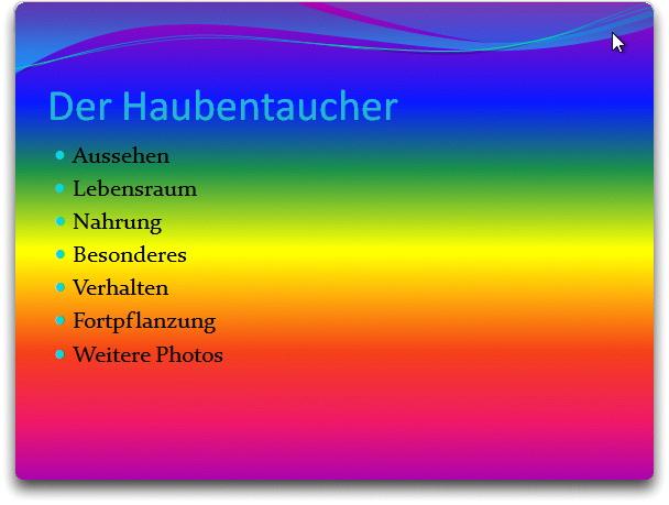 PowerPoint 2016 Übung4 ÖffnedeinHaubentaucherprojekt Fügeeineneue,leereFoliehinzu WechsledasFolienlayoutdieserleerenFoliein Titel