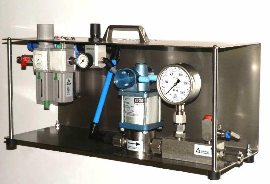 Hochdruck-Testsysteme sind ausgelegt für Prüfdrücke bis 665 bar bei bar Luftdruck an der Pumpe.