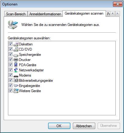 Screenshot 68: Ausführen eines Gerätescans- Registerkarte Gerätekategorien scannen 5.