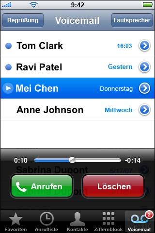 Abrufen von Voicemail-Nachrichten Auf dem iphone mit Visual Voicemail werden Ihre Voicemail-Nachrichten auf dem Bildschirm angezeigt.
