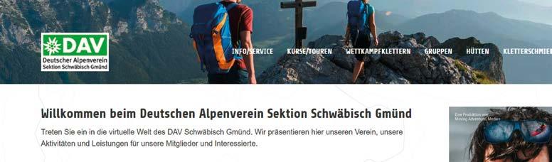 Neuer Internetauftritt von DAV Schwäbisch Gmünd und der Kletterschmiede Schon seit einiger Zeit plagt uns sowohl der antiquierte Zustand der DAV Homepage als auch die Tatsache, dass die Homepage der