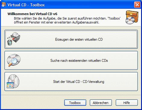 Virtual CD v6 Um mit Virtual CD arbeiten zu können, wird nun zunächst eine virtuelle CD erstellt. Starten Sie Virtual CD mit einem Doppelklick über das Symbol auf dem Desktop.