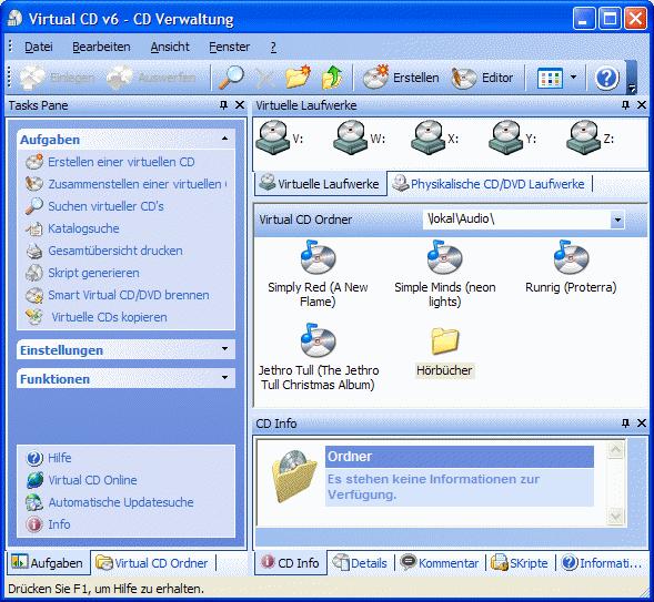Die Explorer Erweiterung sorgt dafür, dass die angezeigten Symbole zu den virtuellen CDs dem Typ (Daten CD, Audio CD, usw.) der virtuellen CD entsprechen.