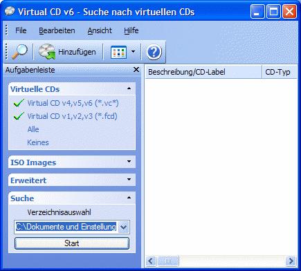 Virtual CD v6 Suchen existierender virtueller CDs Sollten Sie virtuelle CDs besitzen, die Virtual CD noch nicht kennt, können Sie diese