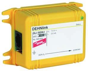 DEHNlink DLI ISDN I (929 024) 2 geschützte Ausgänge Überspannungsschutz und LED-Anzeige der Phantomspeisung inklusive Einsetzbar nach dem Blitz-Schutzzonen-Konzept an den Schnittstellen 0 B 2 und