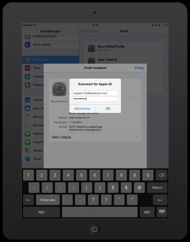 Download der App «At Work EMM» 10 Für die Installation ist allenfalls die Anmeldung mit Ihrer Apple-ID für den AppStore notwendig.
