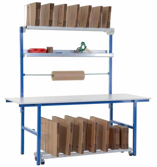 Stabiler Tisch in Stahlkonstruktion mit fest integrierter Lagerschale zur Aufnahme einer Materialachse 19 mm Arbeitsplatte 100 kg Flächenbelastbarkeit