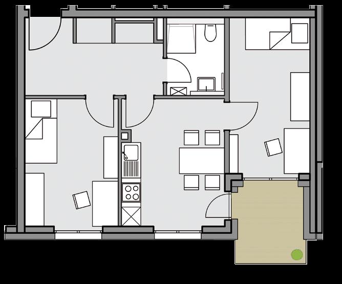 26 27 WHG 207 & 212 1. bzw. 2. Obergeschoss Essen/Kochen 12,51 m² Zimmer 1 11,59 m² Zimmer 2 12,22 m² Abst. 1 Abst.
