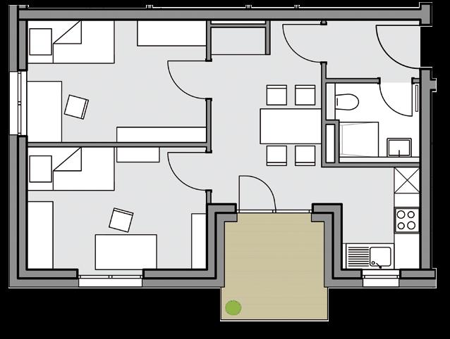 30 31 Whg 209 & 214 1. bzw. 2. Obergeschoss Essen/Kochen 14,09 m² 2,86 m² Zimmer 1 11,46 m² Abst.