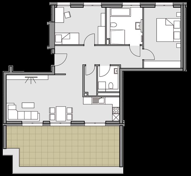 34 35 Whg 216 Attikageschoss Wohnen/Essen/Kochen 30,62 m² Zimmer