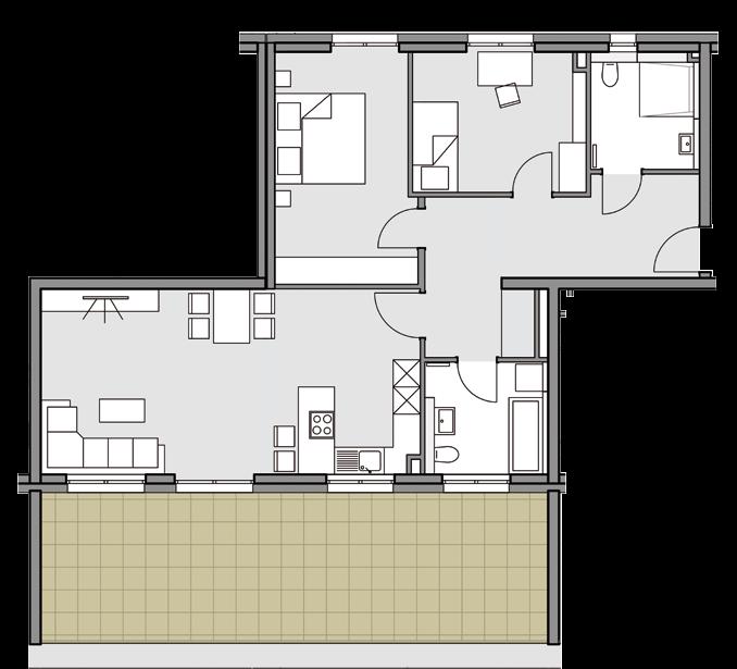 52 53 Whg 311 Attikageschoss Wohnen/Essen/Kochen 34,57 m² Zimmer 11,80