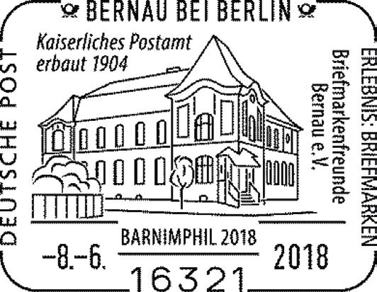 3. PHILATELISTISCHE STEMPEL SONDERSTEMPEL - NEUHEITEN 16321 BERNAU BEI BERLIN - 8.6.2018 Stempelnr.