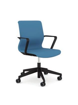 The unique backrest concept continues with a single piece of fabric forming both the upholstered seat and backrest.