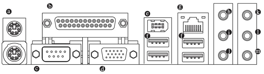 Deutsch 1-6 Beschreibung der I/O-Rückplatte Italiano Deutsch PS/2 Tastatur- und PS/2 Mausanschluss Zum Anschliessen einer PS/2-Port-Tastatur oder -Maus schliessen Sie die Maus an den oberen Port