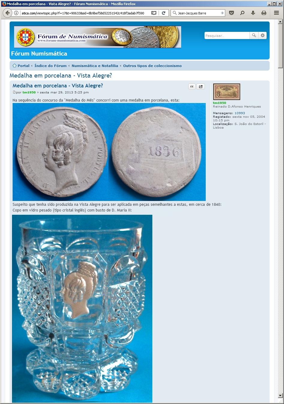 Pressglas-Korrespondenz 2017-2 Abb. 2014-4/04-01 neu Medaille D. MARIA II RAINHA DE PORTUGAL., Biskuit-Porzellan, Vista Alegre?, 1840? [Signatur BARRE F.