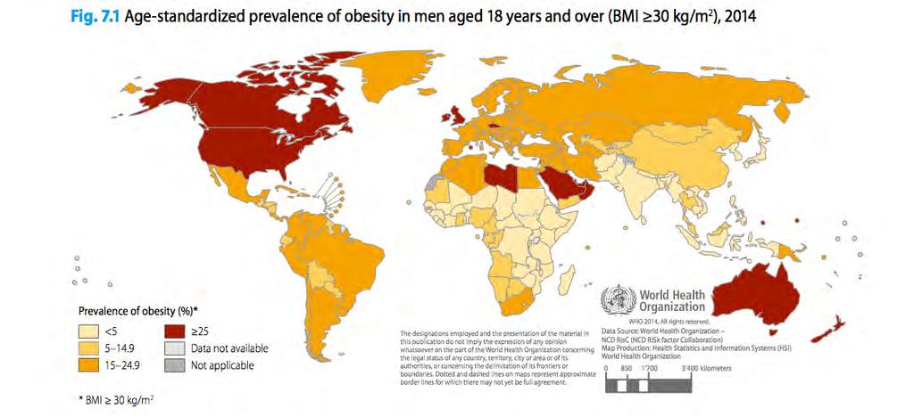 Adipositas - Epidemiologie Etwa 1/3 der Weltbevölkerung ist übergewichtig oder adipös Adipöse Patienten leben im Durchschnitt 5-7 Jahre kürzer und mit