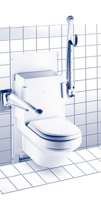 Das Prinzip ist denkbar einfach: der Benutzer fährt den Lift hoch, bis er sich stehend an die vordere Kante des Toilettensitzes anlehnen kann.