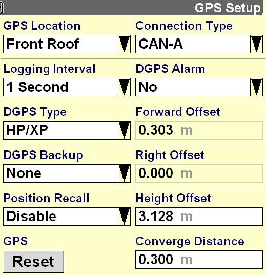 GPS Setup HP/XP DGPS backup Immer NONE (Nein)!! Convergence Distance Ab welcher Genauigkeit wird das Signal verwendet?