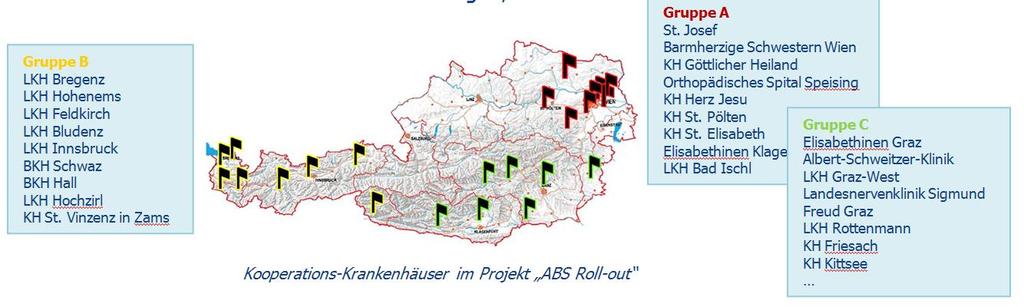 2002-2004: Projekt ABS Optimierung Auftraggeber und Finanzierung: BM für Gesundheit Rekrutierung von 30 österreichischen Krankenhäusern ABS Beratung bei der