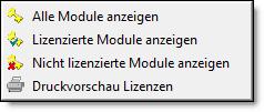 Nach Aktivierung des Ändernmodus können die Lizenzinformationen sortiert bzw. gefiltert werden. Mit einem Klick auf eine Spaltenüberschrift werden die Informationen aufsteigend sortiert.