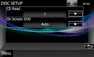 DVD, VCD Disc-Einstellungen Führt die Einstellungen zur Verwendung eines Disc-Datenträgers durch. 1 Drücken Sie [SET] auf [DISC SETUP]. Der DISC-SETUP-Bildschirm wird 2 Option wie folgt auswählen.