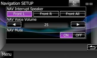 Einstellungen vornehmen Navigationseinstellungen Sie können Navigationsparameter einstellen. 1 Drücken Sie [MENU] auf irgendeinem Bildschirm. 2 Drücken Sie [SETUP].