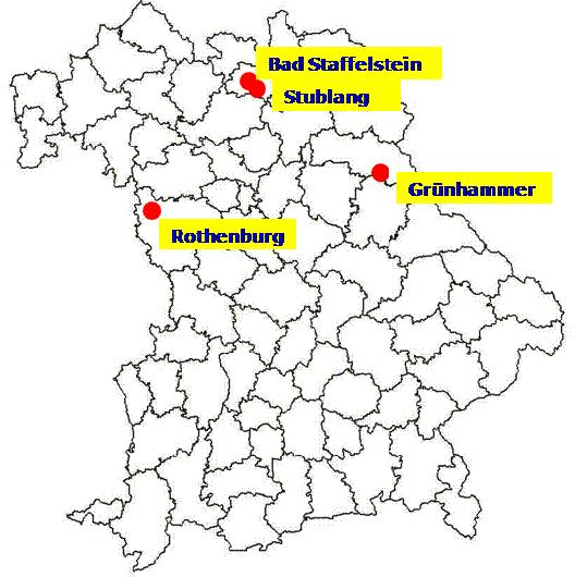 Bekämpfung dikotyler Unkräuter in Sommergetreide (Versuchsprogramm 92) Lage der Versuchsstandorte 1 = Bad Staffelstein (Lkrs.