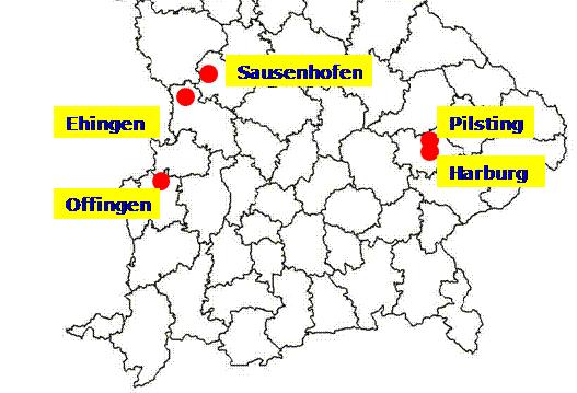 Würzburg) 2 = Dörfles (Lkrs. Kulmbach) 3 = Sausenhofen (Lkrs.