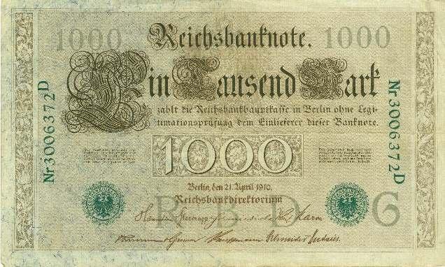 %: 1000 Mark und hier die Münzen Mark Pfennige 1913 In diesem Jahre hat das Dorf einen Bäcker erhalten.