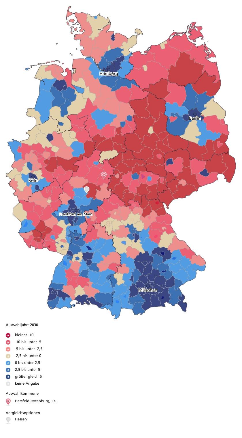 Bevölkerungsentwicklung 2012 bis 2030 (%) - Verteilung