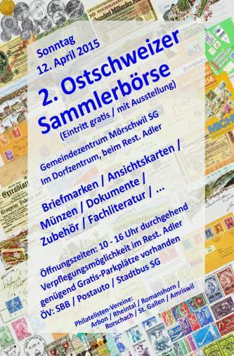le Börsentische ausverkauft, 2. Ostschweizer Sammlerbörse Sonntag 12. April 2015 10 bis 16 Uhr im Gemeindesaal Mörschwil SG.