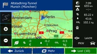 Wenn für einen Fahrzeugtyp umweltfreundliche Routen verfügbar sind, werden die Details zur grünen Route beim Bestätigen der Route auch dann angezeigt, wenn eine andere Routenplanungsmethode gewählt