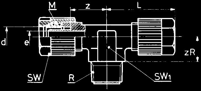 T-Einschraubverschraubung Té mâle Male adaptor tee union Einschraubgewinde kegelig Filetage conique Tapered adaptor thread SO 371 Type d R d bar M SW SW1 L z zr e kg/100 R = Rohrgewinde (kegelig) /